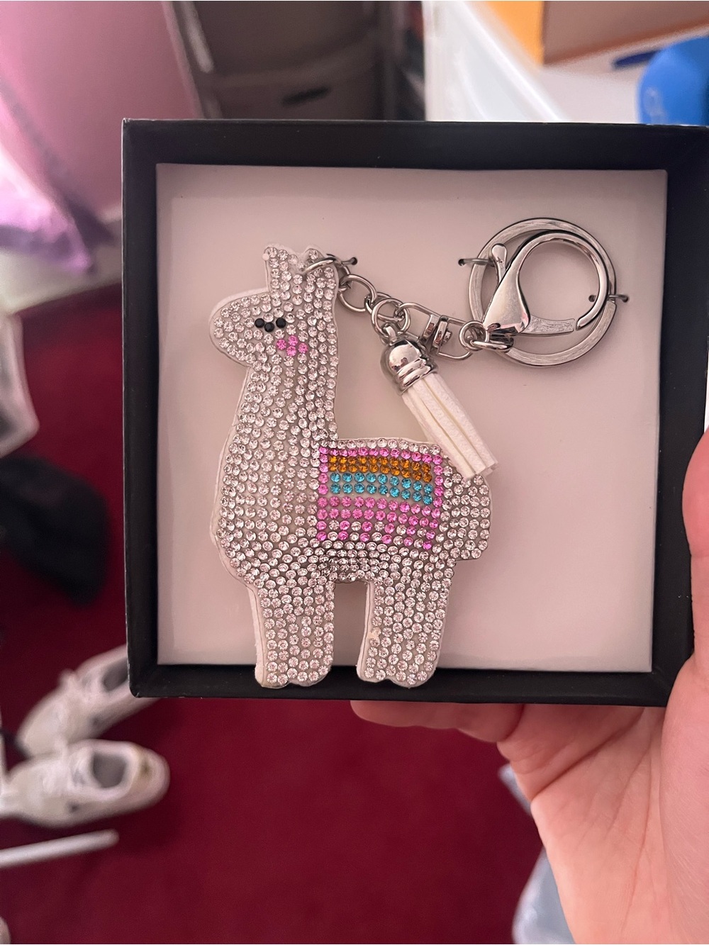 Rhinestone Llama Keychain with Colorful Saddle